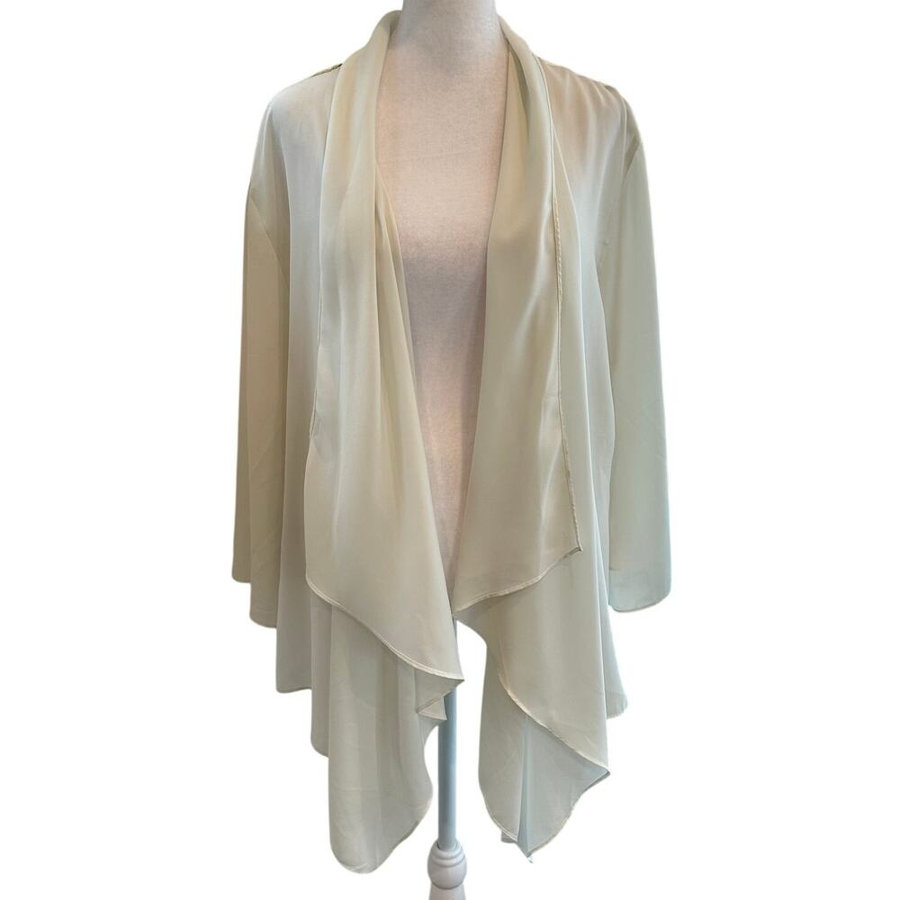 Soft Surroundings Open Front White Floral Draped‎ Cardigan Large Lightweight